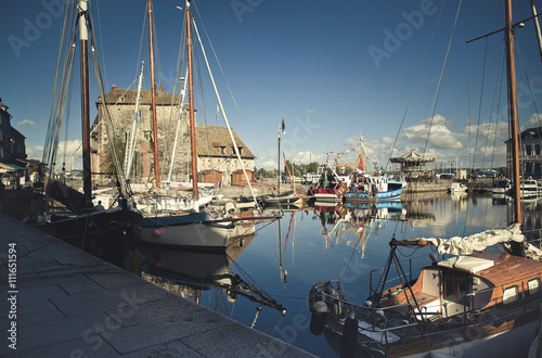 Old Town and Ships in Port at Honfleur Normandy France on Octobe