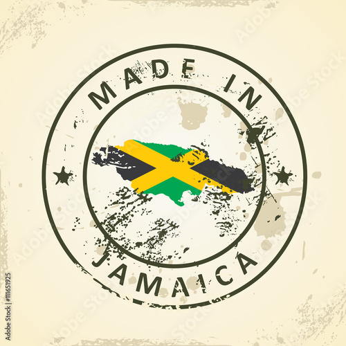 Stamp with map flag of Jamaica