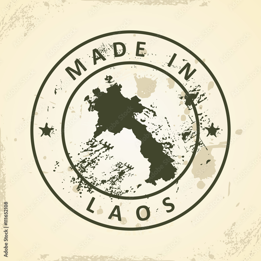Stamp with map of Laos