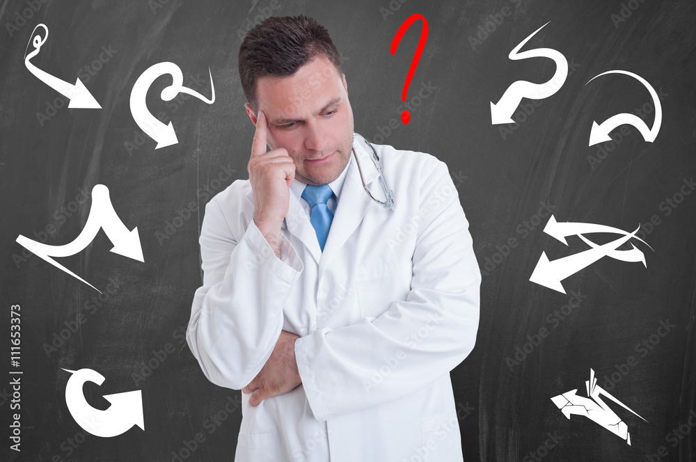 Portrait of pensive doctor with stethoscope looking worried Portrait of pensive doctor with stethoscope looking worried