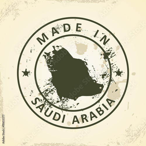 Stamp with map of Saudi Arabia