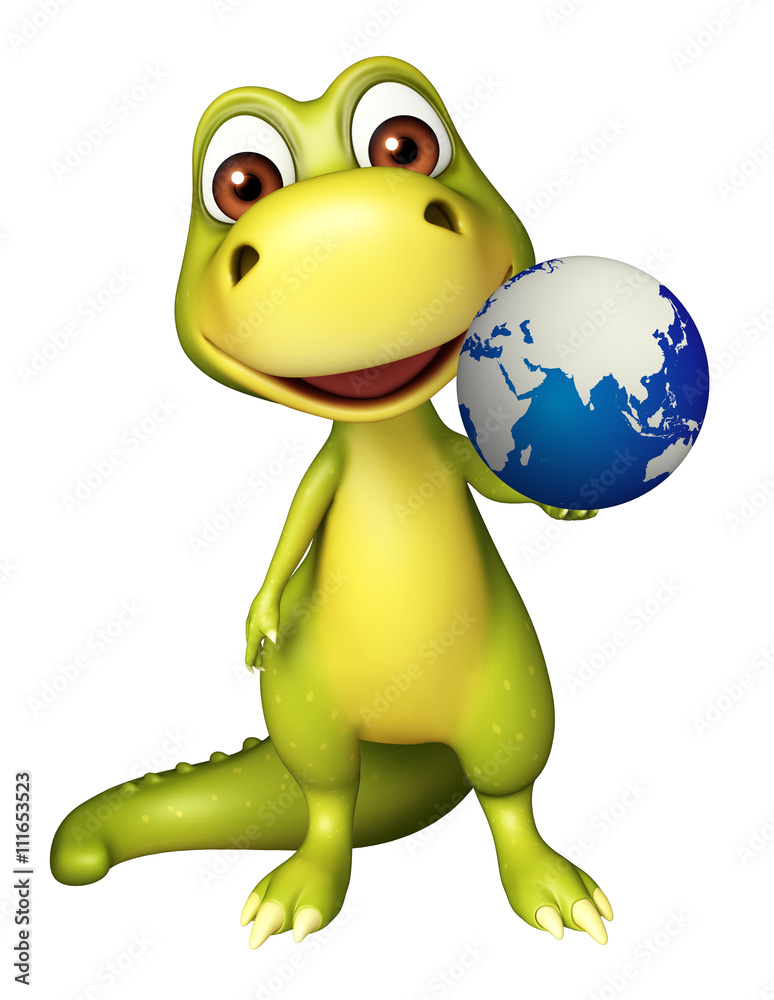 Fototapeta premium Dinosaur cartoon character with earth
