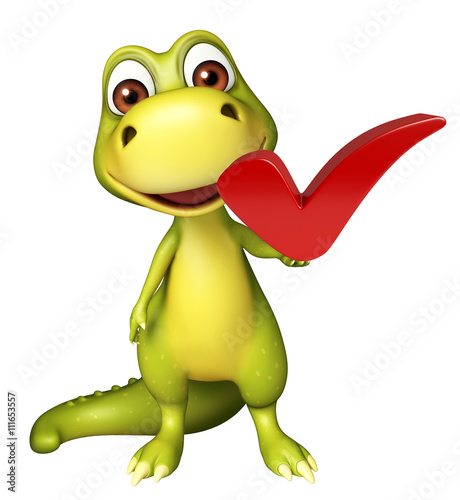 cute Dinosaur cartoon character with right sign