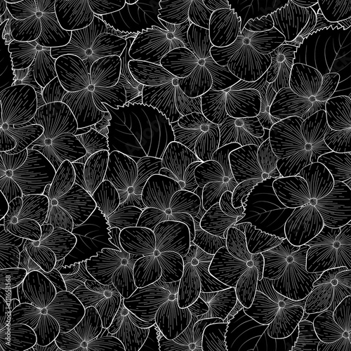Beautiful seamless background with monochrome, black and white flowers