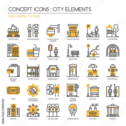 City Elements , thin line icons set , Pixel Perfect Icons