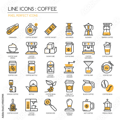 Coffee , thin line icons set ,pixel perfect icon