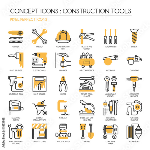 Construction Tools , thin line icons set , Pixel Perfect Icons