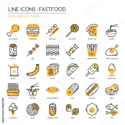Fastfood, thin line icons set ,pixel perfect icon