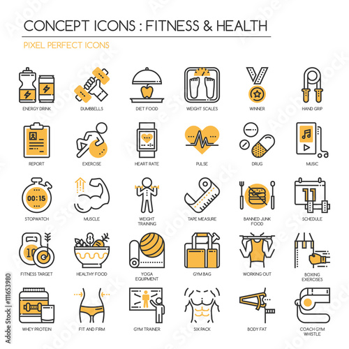 Fitness & Health , thin line icons set ,pixel perfect icon