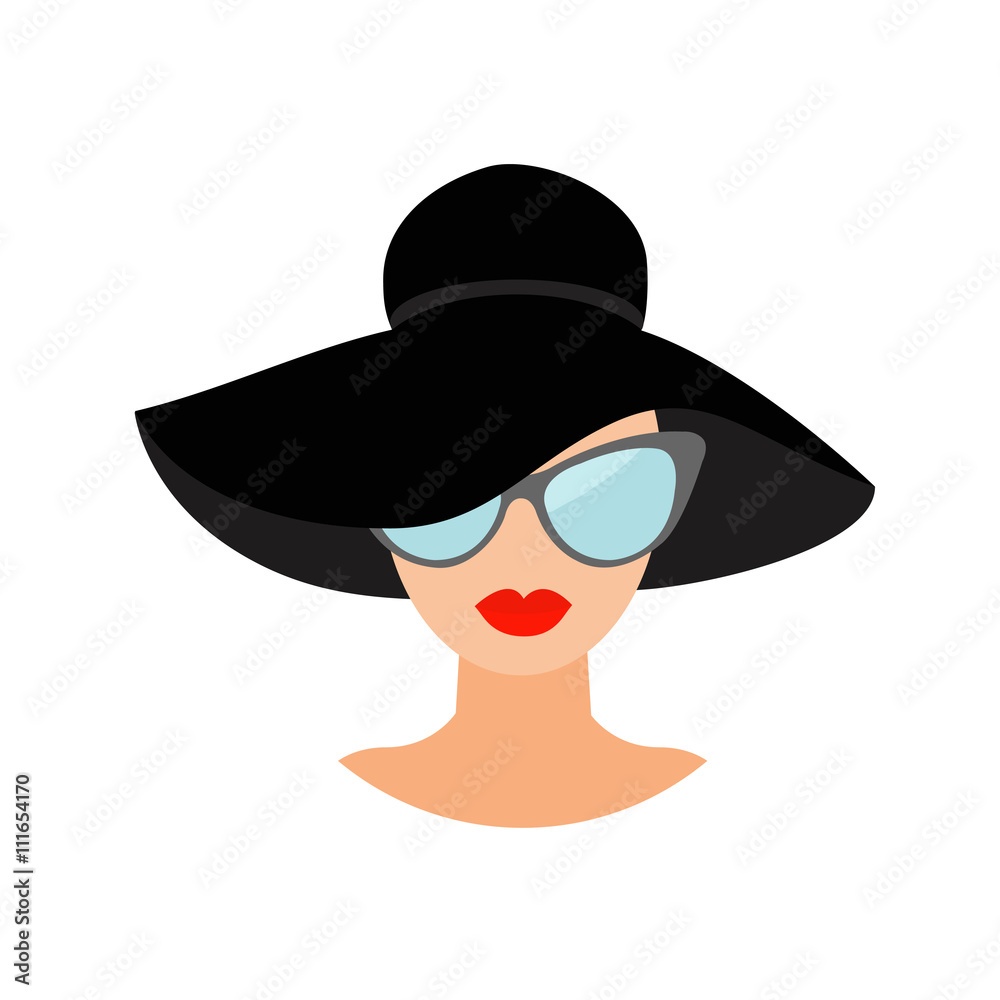 Woman in black hat and sun glasses Avatar people icon collection Cute