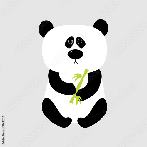 Fototapeta Naklejka Na Ścianę i Meble -  Panda baby bear. Cute cartoon character holding bamboo. Wild animal collection for kids. White background. Isolated. Flat design.