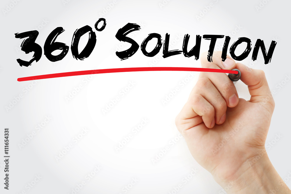 Hand writing 360 degree solution with red marker, business concept Hand writing 360 degree solution with red marker, business concept