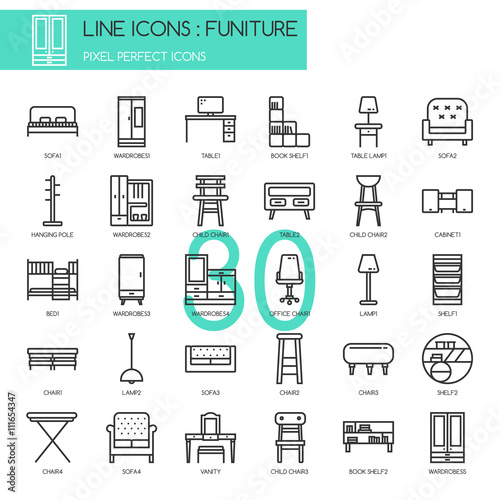 Funiture , thin line icons set , Pixel Perfect Icons