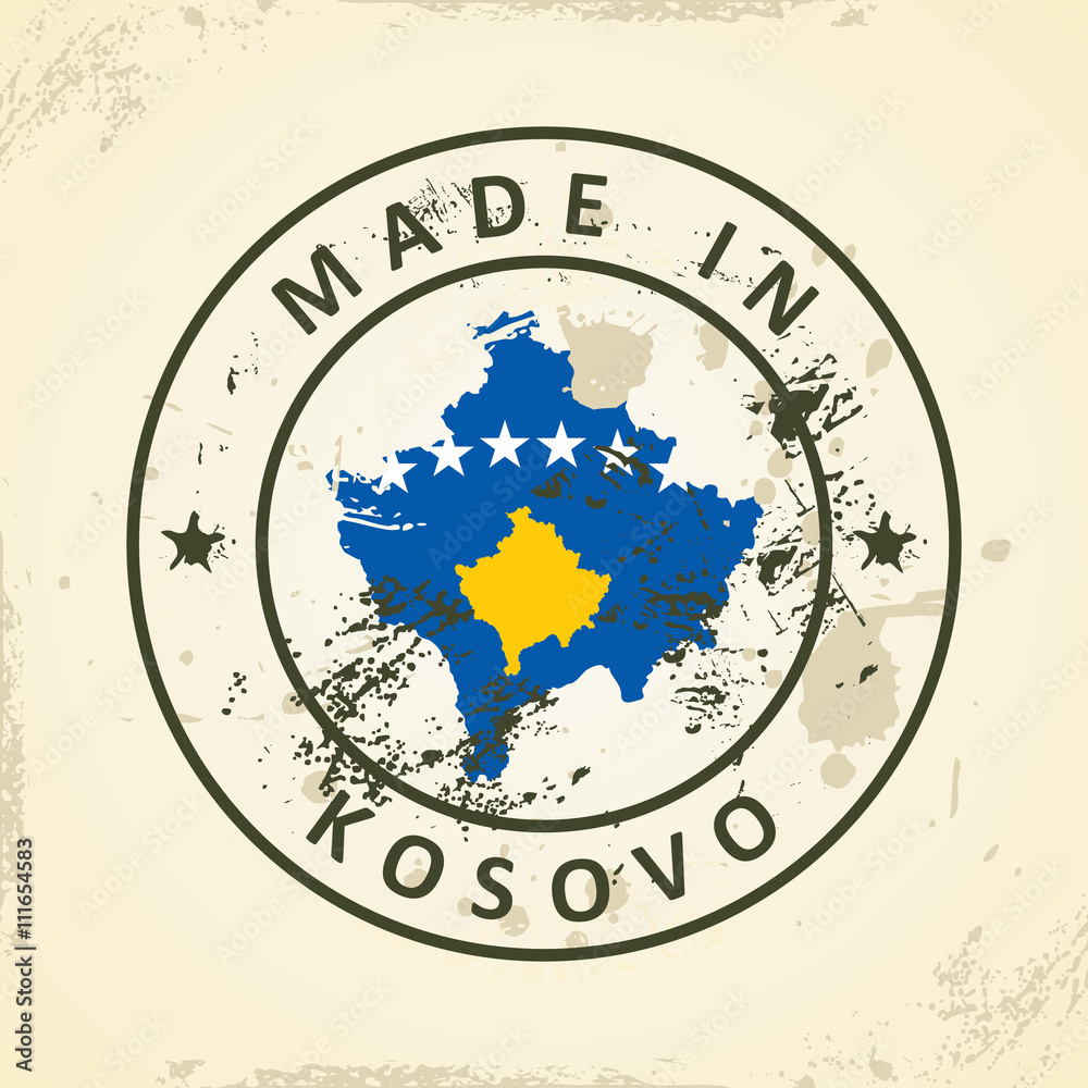 Stamp with map flag of Kosovo