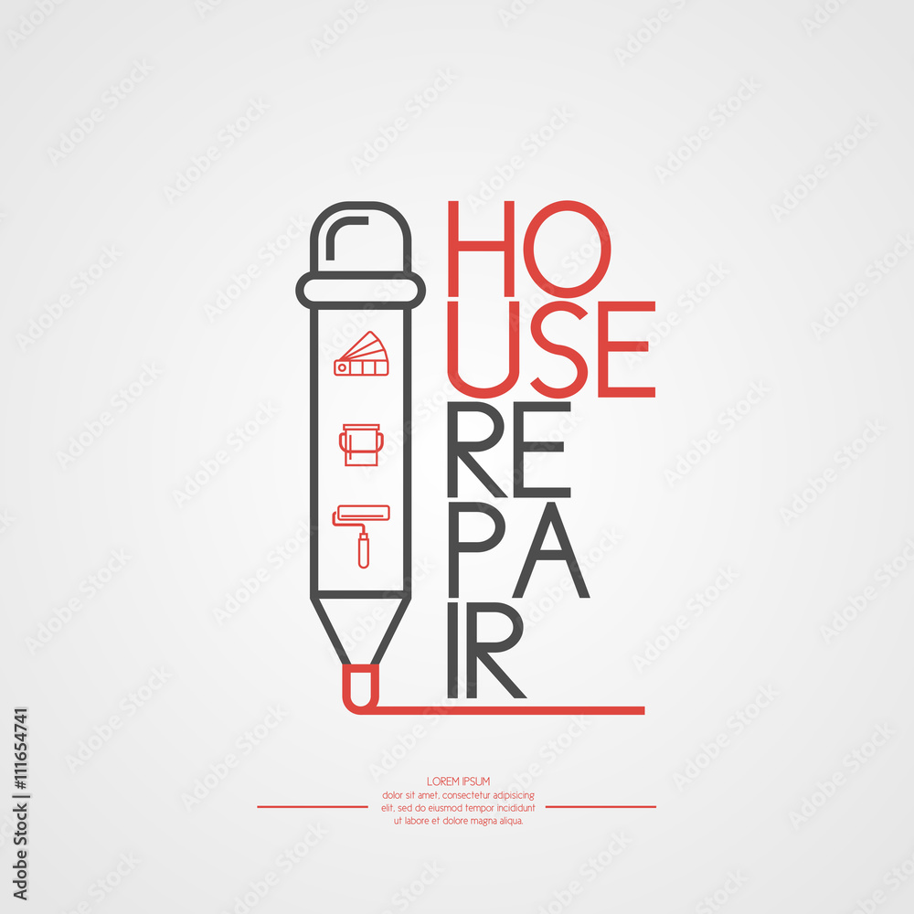 House repair with a marker and tools House repair with a marker and tools