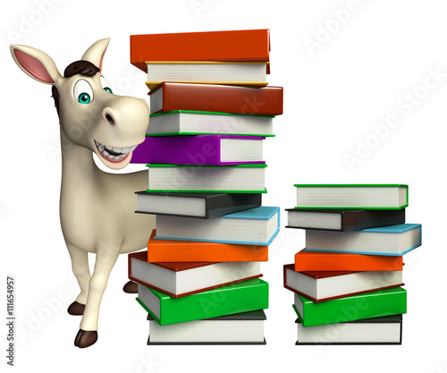 fun Donkey cartoon character with book stack © visible3dscience