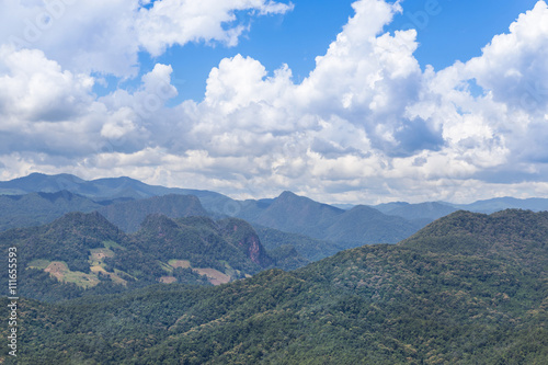 high angle view tropical mountains from viewpoint ban luk khao lam, mae hong son, thailand
