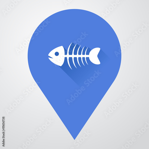 Icono plano localización con espina de pescado con sombra