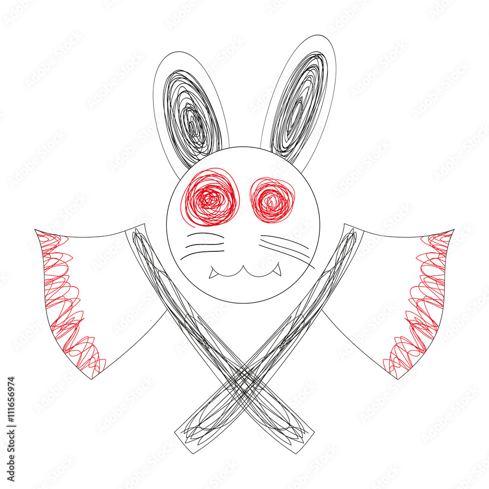 Blood White Rabbit with Axe Logo. Doodle Rabbit, Drawing Rabbit Logo ...