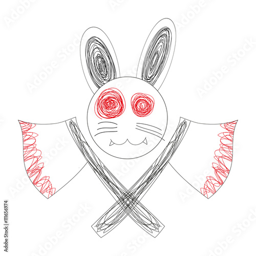 Blood White Rabbit with Axe Logo. Doodle Rabbit, Drawing Rabbit Logo. Rabbit Face. Cartoon Rabbit.White Rabbit. Rabbit Vector. Rabbit Illustraion. Halloween's Day.