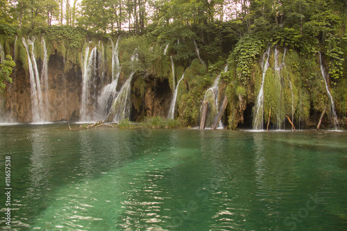 View of beautiful waterfalls in Plitvice lake, Croatia