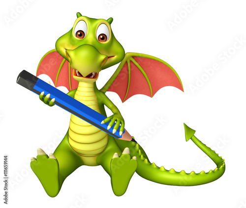 cute Dragon cartoon character with pencil