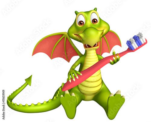 fun Dragon cartoon character with toothbrush