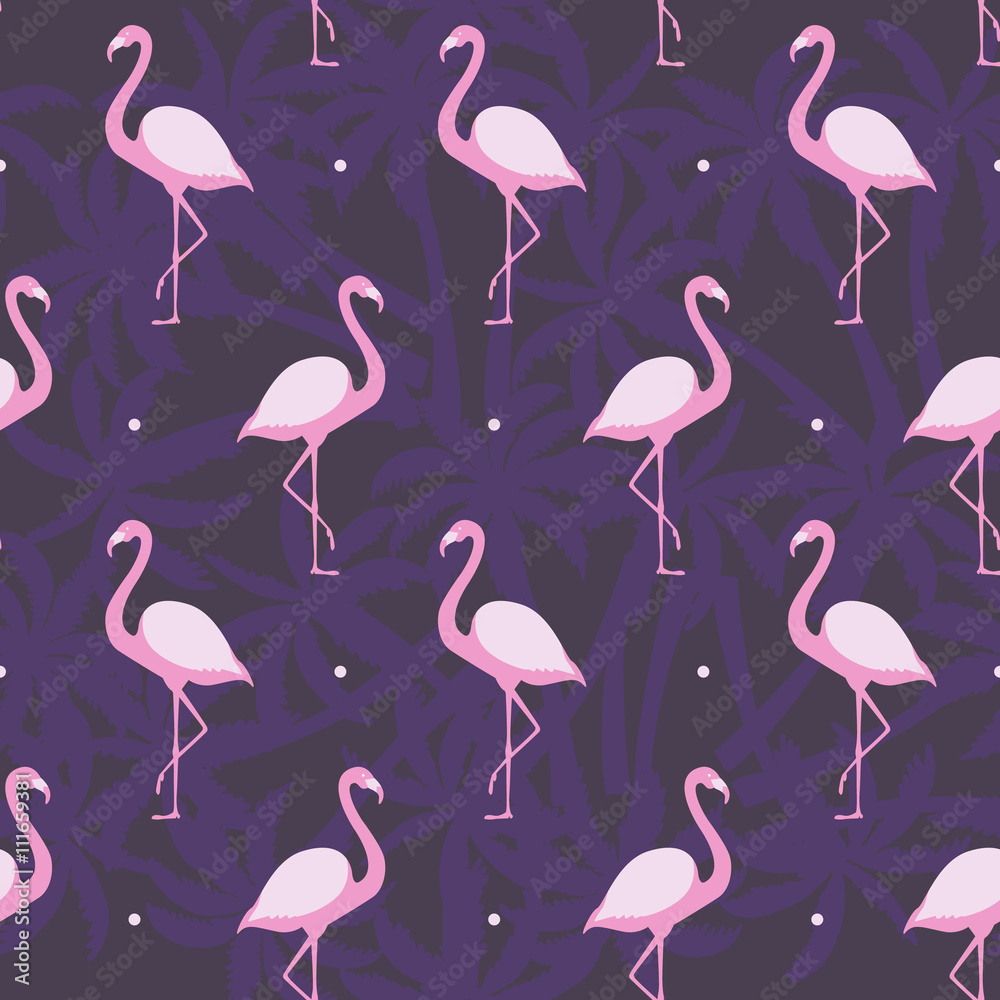 Obraz premium Flamingo seamless pattern. Vector illustration.