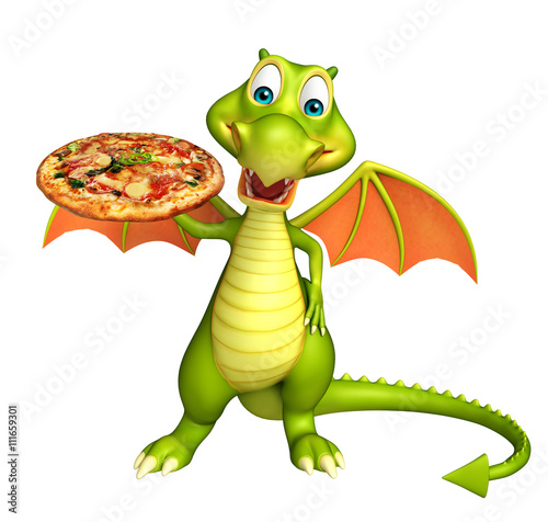 cute Dragon cartoon character with pizza