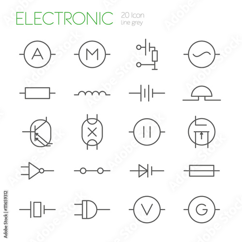 Electronic components line gray icons