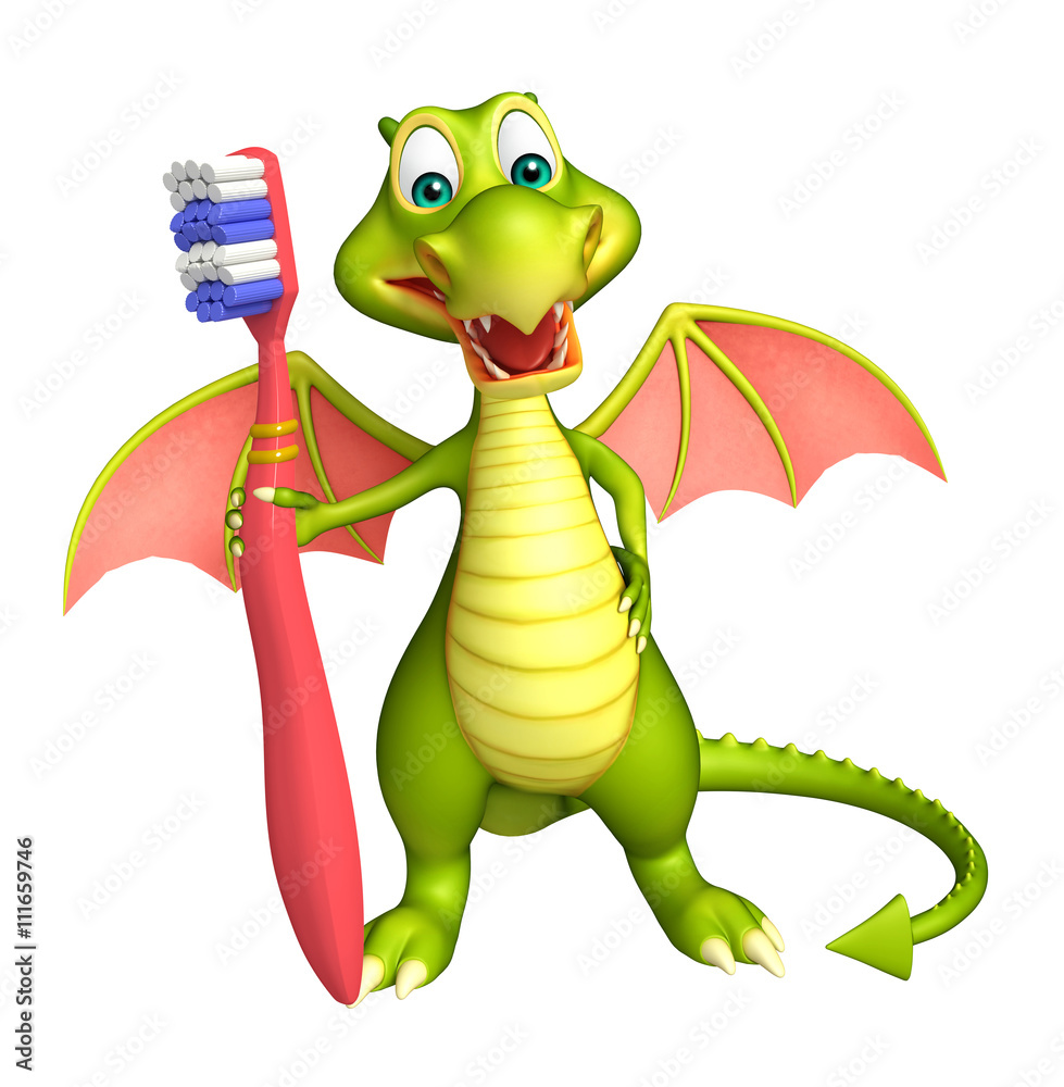 Fototapeta premium fun Dragon cartoon character with toothbrush