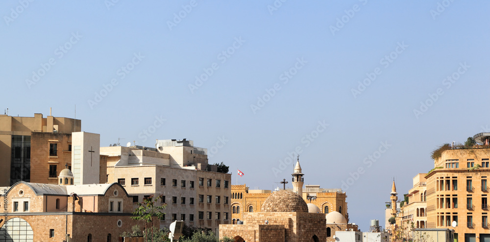 Downtown Beirut Skyline with mosques and churches