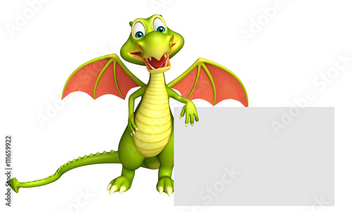 cute Dragon cartoon character with white board © visible3dscience