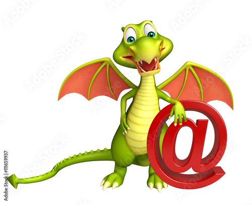 fun Dragon cartoon character with at the rate sign