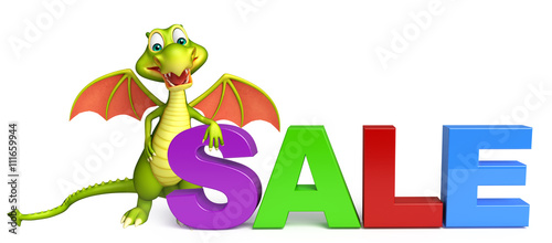 Dragon cartoon character with big sale sign © visible3dscience
