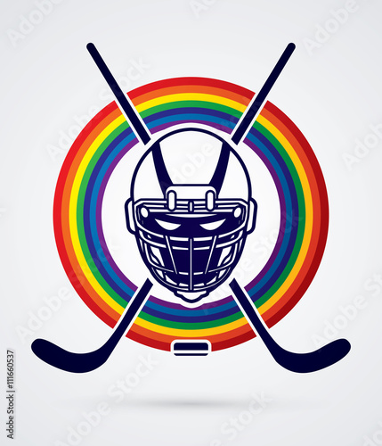 Hockey helmet designed on line rainbows background graphic vector.