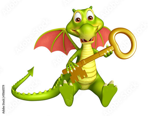 Dragon cartoon character with key