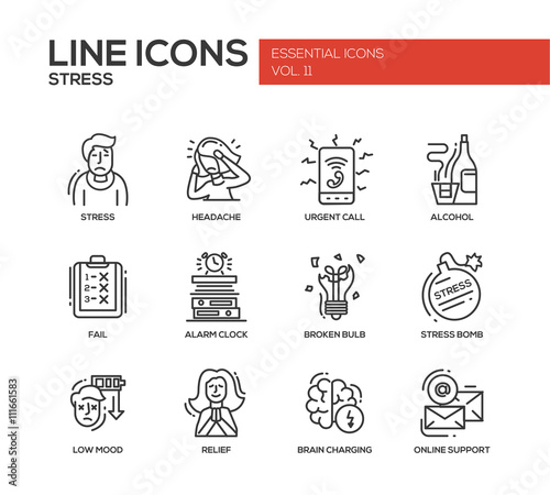 Stress at work - line design icons set