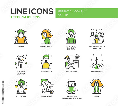 Teen problems- line design icons set