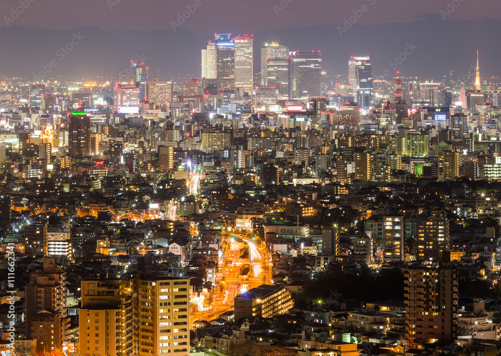 Nagoya cityscape and skyscraper with sky in twilight time