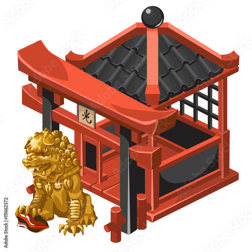 Chinese-style pavilion and guardian Golden lion