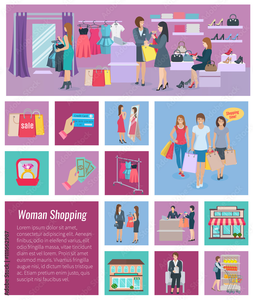 Woman Shopping Icon Flat 