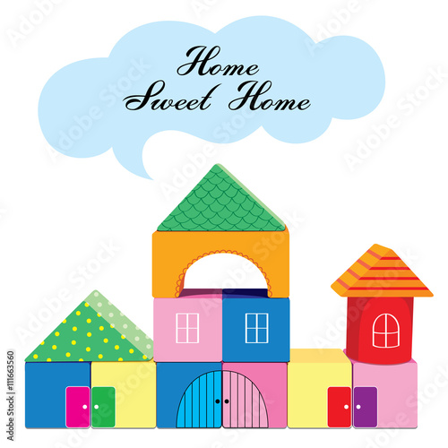 kids building blocks home sweet home.  vector illustration isolated on white background