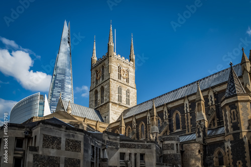 Southwark Cathedral or The Cathedral and Collegiate Church of St Saviour and St Mary Overie, Southwark, London. It is the mother church of the Anglican Diocese of Southwark. photo