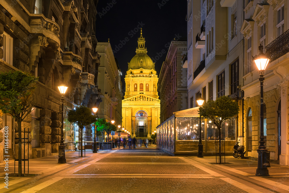 Fototapeta premium St Stephens Basilica from a side street in Budapest