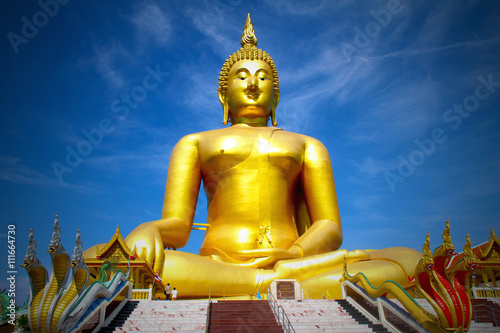 Buddha image with blue sky background. And adjust side image by lens correction style