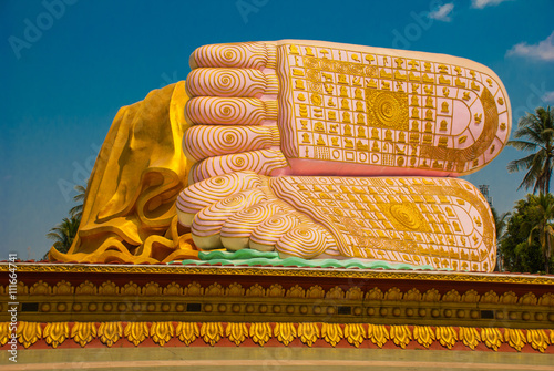 The soles of the feet. Mya Tha Lyaung Reclining Buddha. Bago. Myanma. Burma. photo