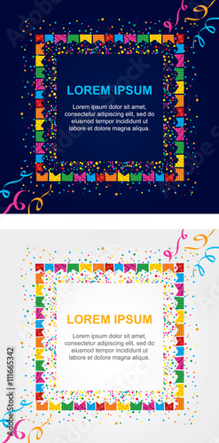 Card background with colored dots and streamers around a square area to place text