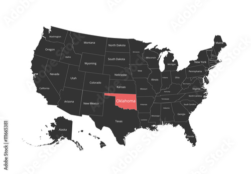 Map of the USA. Image with clipping path and name of states. State mark. Vector illustration.