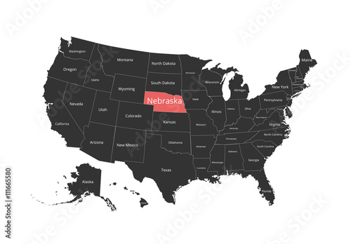Map of the USA. Image with clipping path and name of states. State mark. Vector illustration.